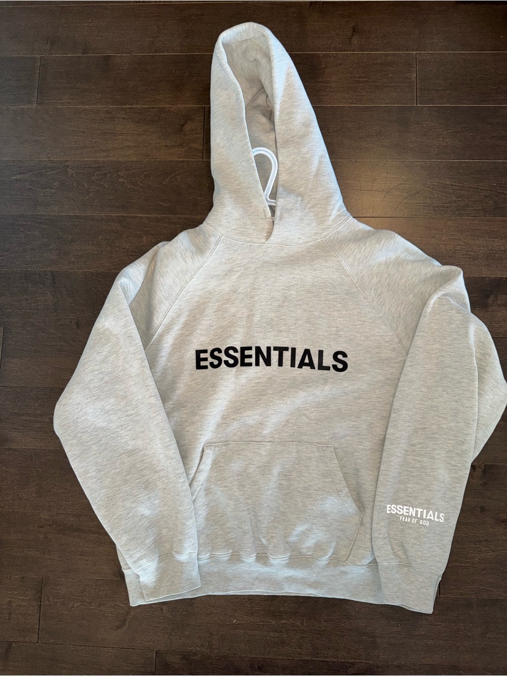 Essentials Light Gray Hoodie with Black 'ESSENTIALS' Logo